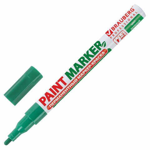 Маркер-краска лаковый (paint marker) 2 мм, ЗЕЛЕНЫЙ, БЕЗ КСИЛОЛА (без запаха), алюминий, BRAUBERG PROFESSIONAL, 150870 - фото 1