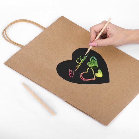 Пакет подарочный КОМПЛЕКТ 7 шт., 26x13x32 см, скретч-слой + стилус, "Heart on Kraft", ЗОЛОТАЯ СКАЗКА, 591971 - фото 1