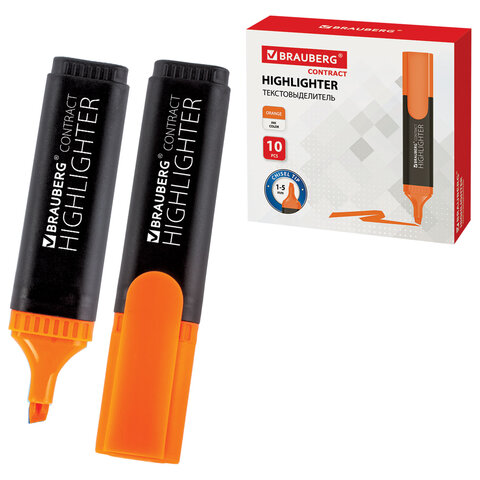 Текстовыделитель BRAUBERG "Contract", ОРАНЖЕВЫЙ, линия 1-5 мм, 150393 - фото 1