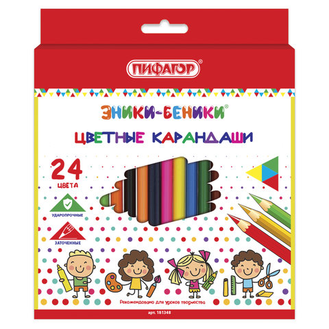 Карандаши цветные ПИФАГОР "ЭНИКИ-БЕНИКИ", 24 цвета, шестигранные, натуральное дерево, 181348 - фото 1