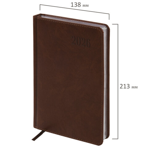 Ежедневник датированный 2026, А5, 138х213 мм, BRAUBERG "Impression", под кожу, коричневый, 117511 - фото 2