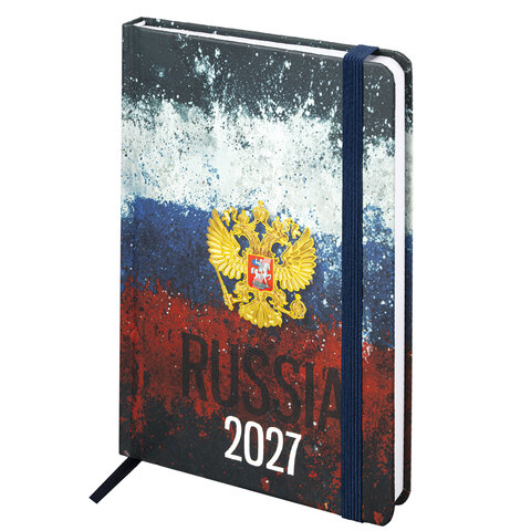 Ежедневник датированный 2027 с резинкой, 145х203 мм, А5, BRAUBERG, твердый, фольга, "Russia", 117818 - фото 1