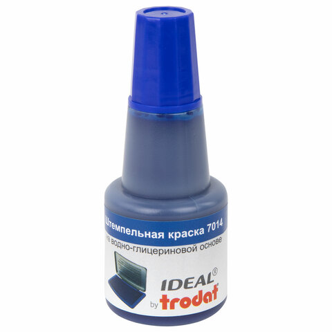 Краска штемпельная TRODAT IDEAL 7014 синяя 24 мл, на водно-глицериновой основе, 206916 - фото 1