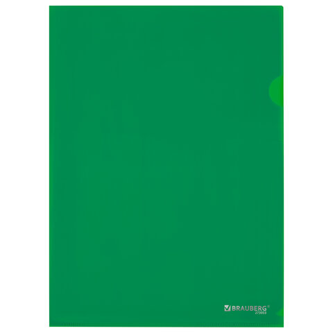 Папка-уголок жесткая прозрачная А4 BRAUBERG UNIVERSAL, зеленая, 0,15 мм, со штрихкодом, 273053 - фото 2
