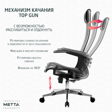 Кресло офисное МЕТТА "К-4-Т" хром, прочная сетка, сиденье и спинка регулируемые, черное - фото 22