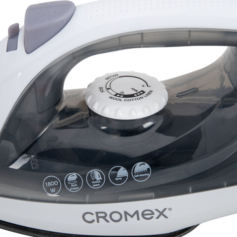 Утюг паровой CROMEX (КРОМЕКС) SI-103, 1800 Вт, антипригар. покрытие, паровой удар, вертикальн. отпаривание, самоочистка, серый/белый, 458314 - фото 5