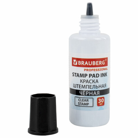 Краска штемпельная BRAUBERG PROFESSIONAL, clear stamp, черная, 30 мл, на водной основе, 227983 - фото 1