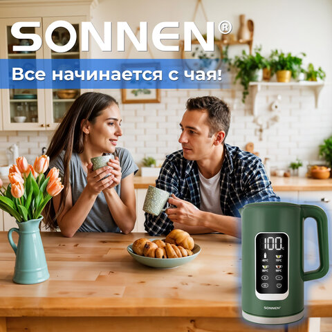 Чайник с терморегулятором и дисплеем, ДВОЙНЫЕ СТЕНКИ, SONNEN KT-8723EG, 1,7 л, 2200 Вт, изумрудный, 454689 - фото 14