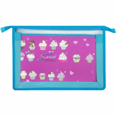 Папка для труда BRAUBERG А4, 2 отделения, пластик, молния сверху, органайзер, "Cup Cakes", 229134 - фото 2