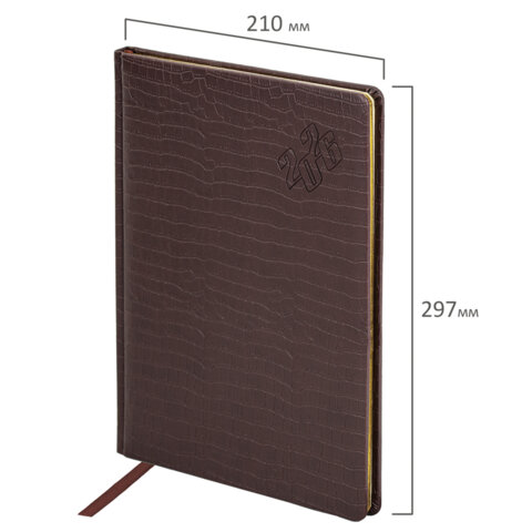 Еженедельник датированный 2026 БОЛЬШОЙ ФОРМАТ 210х297 мм, А4 BRAUBERG "Comodo", под кожу, коричневый, 117152 - фото 2