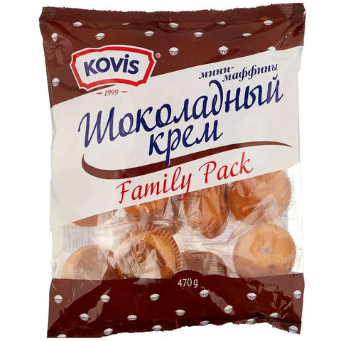 Кекс KOVIS мини-маффины с шоколадным кремом, 470 г, пакет, 11898 - фото 1