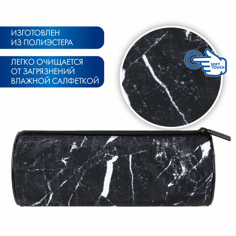 Пенал-тубус BRAUBERG, с эффектом Soft Touch, мягкий, "Black marble", 22х8 см, 271569 - фото 8