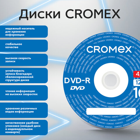 Диски DVD-R в конверте КОМПЛЕКТ 50 шт., 4,7 Gb, 16x, CROMEX, 513798 - фото 7