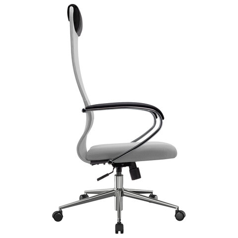 Кресло офисное МЕТТА "SU-B-8" хром, ткань-сетка, сиденье мягкое, светло-серое - фото 4