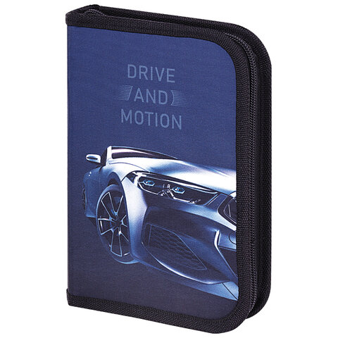 Пенал BRAUBERG с наполнением, 1 отделение, 1 откидная планка, 24 предмета, 21х14 см, "Sport car", 271527 - фото 1