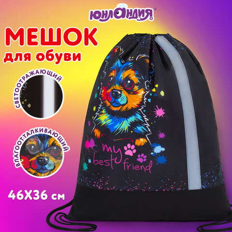 Мешок для обуви ЮНЛАНДИЯ, плотный, светоотражающая полоса, 46х36 см, "True friend", 272410 - фото 8