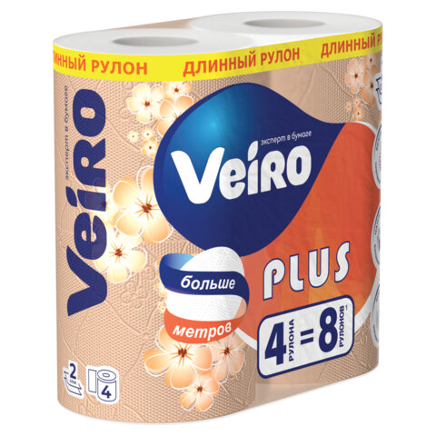 Бумага туалетная бытовая, спайка 4 шт., 2-х слойная (4х29,5 м), VEIRO Standart Plus, белая, 3с24 - фото 3