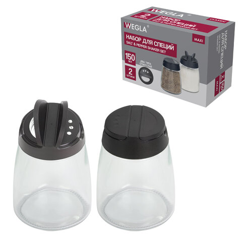Набор для специй 2х150 мл, MAXI, солонка + перечница, стекло/пластик, WEGLA (ВЕГЛА), 700228 - фото 1