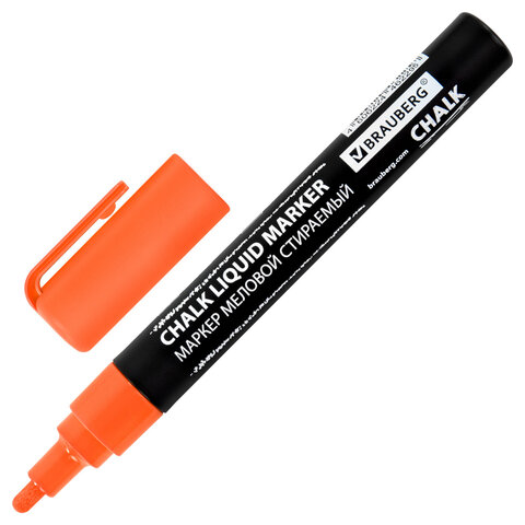 Маркер меловой CHALK LIQUID MARKER, ОРАНЖЕВЫЙ, 3 мм, стираемый, BRAUBERG "CHALK", 152591 - фото 2