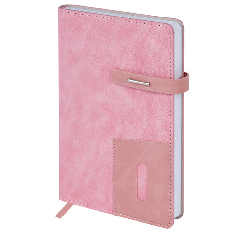 Ежедневник недатированный А5 138х213 мм BRAUBERG "Cowboy", под кожу, застежка 160 л., розовый, 116199 - фото 1