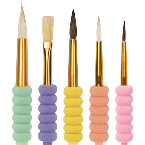 Кисти c EVA-вставкой НАБОР 5 шт. (ПОНИ круглые №1, 4; КОЗА круглые №3, 6; ЩЕТИНА плоская №4), BRAUBERG KIDS, 201091 - фото 6