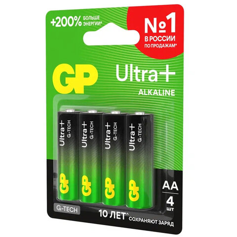 Батарейки КОМПЛЕКТ 4 шт., GP Ultra Plus G-Tech, AA (LR6), алкалиновые, пальчиковые, 15AUPA21-2CRSB4 - фото 9