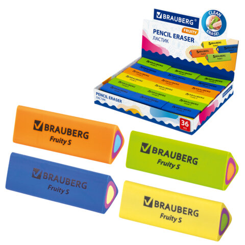 Ластик BRAUBERG "Fruity S", 44х15х15 мм, цвет ассорти, треугольный, 228713 - фото 1