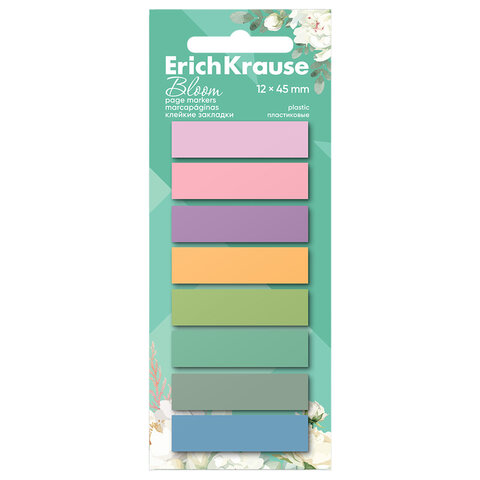 Закладки клейкие ERICH KRAUSE Pastel Bloom, пластиковые, 12х45 мм, 160 штук (20 л. х 8 цветов), 61560 - фото 1