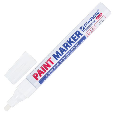 Маркер-краска лаковый (paint marker) 4 мм, БЕЛЫЙ, НИТРО-ОСНОВА, алюминиевый корпус, BRAUBERG PROFESSIONAL PLUS, 151444 - фото 1