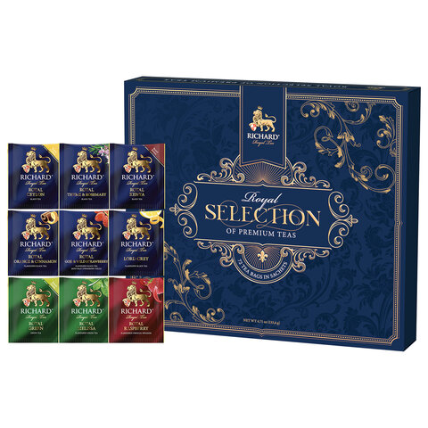 Чай RICHARD "Royal Selection Of Premium Teas" ассорти 9 вкусов, НАБОР 72 пакетика, 101540 - фото 1