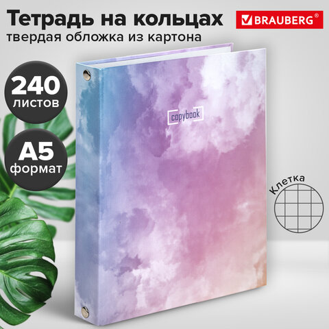 Тетрадь на кольцах А5 (175х215 мм), 240 листов, твердый картон, клетка, BRAUBERG, Cloud, 404094 - фото 9