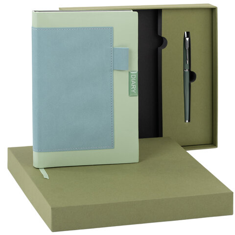 Ежедневник в наборе с ручкой А5, 144x210 мм, BRAUBERG "Style" под кожу, 160 листов, зелёный, 116863 - фото 7