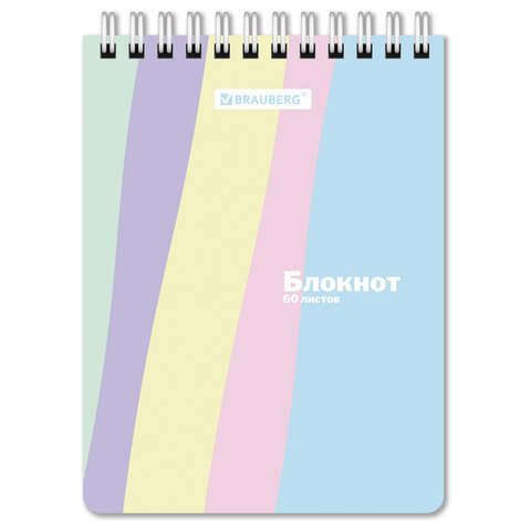 Блокнот МАЛЫЙ ФОРМАТ А6 108х145 мм, 60 л., гребень, картон, клетка, кросс-серия "PASTEL", BRAUBERG, 117033 - фото 4