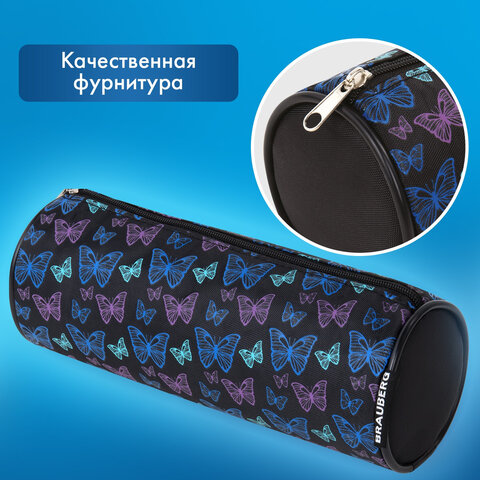 Пенал-косметичка BRAUBERG, Butterflies, черный, 20х7х7см, 272296 - фото 9