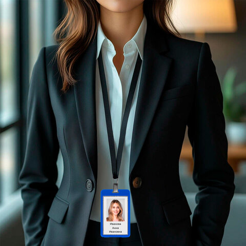 Бейдж вертикальный (85х54 мм), ДВУСТОРОННИЙ, cиний, ЗАЩИТА ОТ ВЛАГИ И ПЫЛИ, BRAUBERG EXTRA, 238808 - фото 4