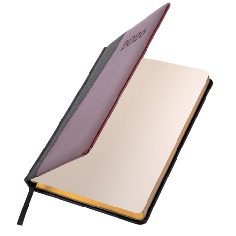 Ежедневник датированный 2026, А5, 138x213 мм, BRAUBERG "Cayman", под кожу, черный/коричневый, 117045 - фото 4