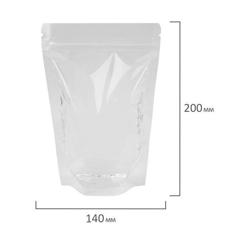 Пакеты дой-пак с замком ZIP LOCK, прозрачные, 140х200 + 40 мм, КОМПЛЕКТ 100 штук, 70 мкм, BRAUBERG, 700697 - фото 6