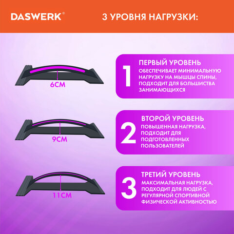 Массажер для спины/мостик для растяжки PREMIUM, 3 уровня нагрузки, фиолетовая вставка, DASWERK, 680036 - фото 9