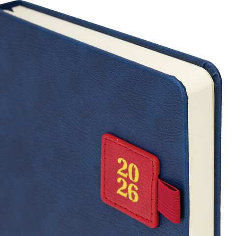 Ежедневник датированный 2026 А5 138х213 мм, BRAUBERG "Accent", под кожу, держатель, синий/красный, 117386 - фото 3