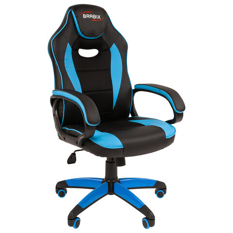 Кресло компьютерное BRABIX "Blaze GM-162", TW/экокожа, черное/голубое, 532578, 7083506 - фото 1