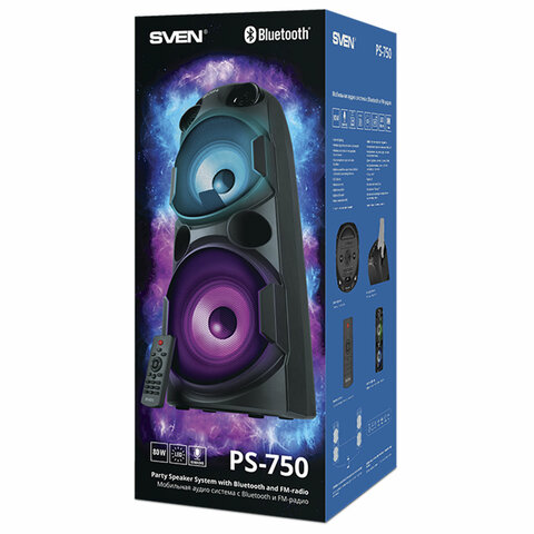 Колонка портативная SVEN PS-750, 80 Вт, TWS, Bluetooth, FM, USB, microSD, LED-дисп, черная, SV-019617 - фото 16