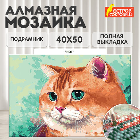 Картина стразами (алмазная мозаика), 40х50 см, ОСТРОВ СОКРОВИЩ "Кот", на подрамнике, 663873 - фото 9
