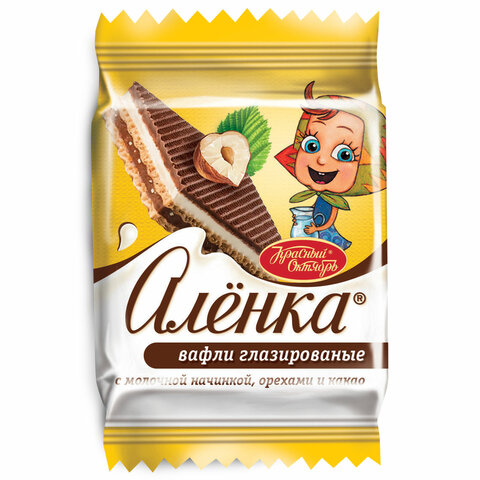 Вафли "Аленка" с молочной начинкой и орехами в индивидуальных упаковках, гофрокороб 1,38 кг, ТК23396 - фото 1