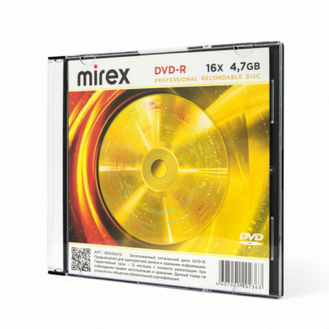 Диск DVD-R MIREX, 4,7 ГБ, 16x, Slim Case, КОМПЛЕКТ 5 шт., UL130003A1F - фото 5