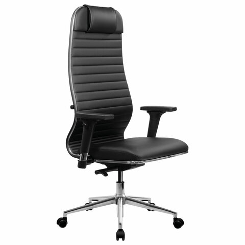 Кресло МЕТТА "ErgoLife" 10 B1-117D, хром, синхромеханизм, 2D-подлокотники, экокожа, черное - фото 2