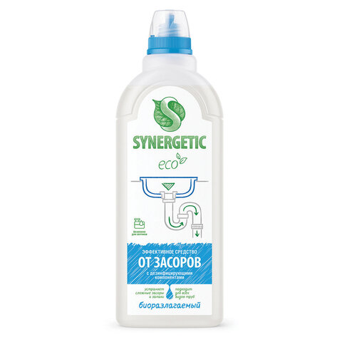 Средство для прочистки канализационных труб с дезинфицирующим эффектом 1 л SYNERGETIC, биоразлагаемое, для труб и септиков, 108100 - фото 1