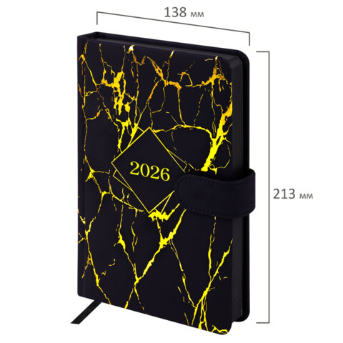 Ежедневник датированный 2026 А5 138x213 мм, BRAUBERG "Goldy", под кожу, цветной срез, черный, 117470 - фото 2