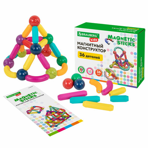 Магнитный конструктор MAGNETIC STICKS, 36 магнитных деталей, BRAUBERG KIDS, 665721 - фото 2