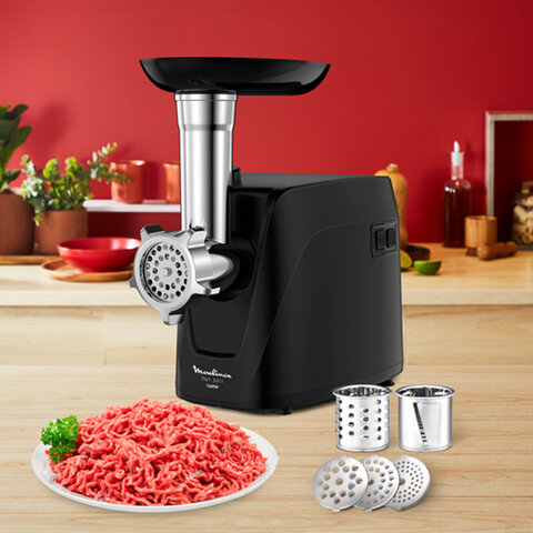 Мясорубка MOULINEX ME112832, 1600 Вт, производительность 1,9 кг/мин, 5 насадок, реверс, пластик, черная, 8010000864 - фото 11