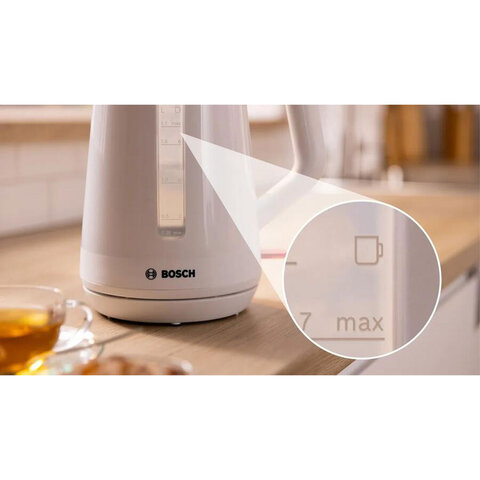 Чайник BOSCH TWK1M121, 1,7 л, 2400 Вт, закрытый нагревательный элемент, пластик, белый - фото 5